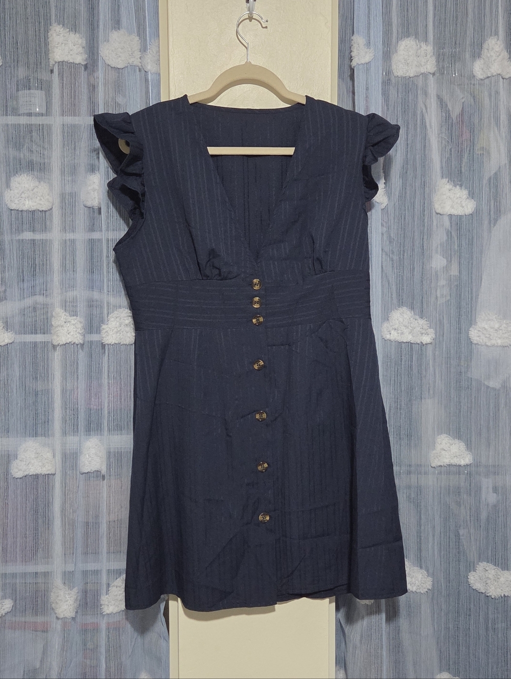 Navy Striped Ruffle Dress